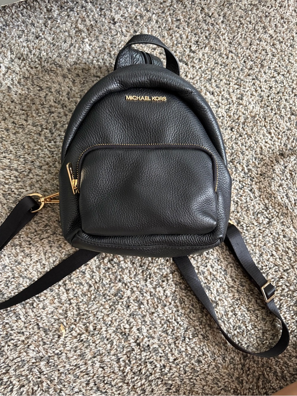 Michael Kors Black Pebbled Leather Mini Backpack with Gold Hardware